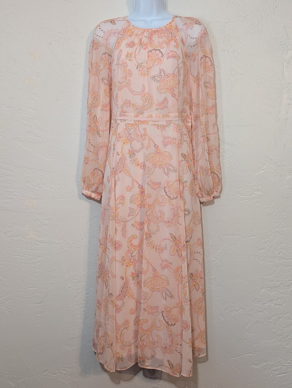 Tommy Hilfiger Light Pink Paisley Feminine Sheer Semi-Formal Event Maxi Dress